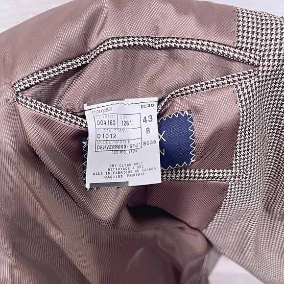 Loro Piana Italy Cremieux Collection Houndstooth Sport Coat Brown Wool Mens 43L - Picture 9 of 9